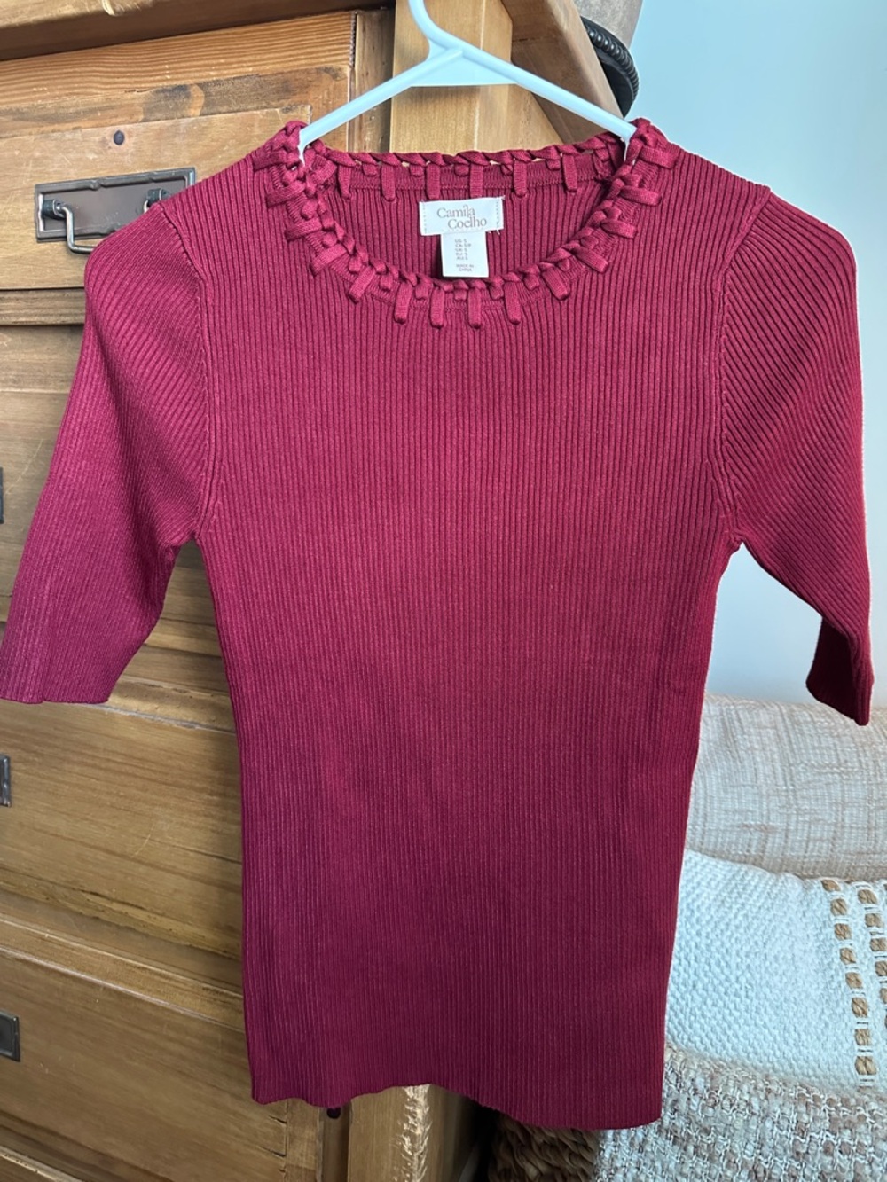 Camila Coelho Ribbed Knit Top in Crimson Red